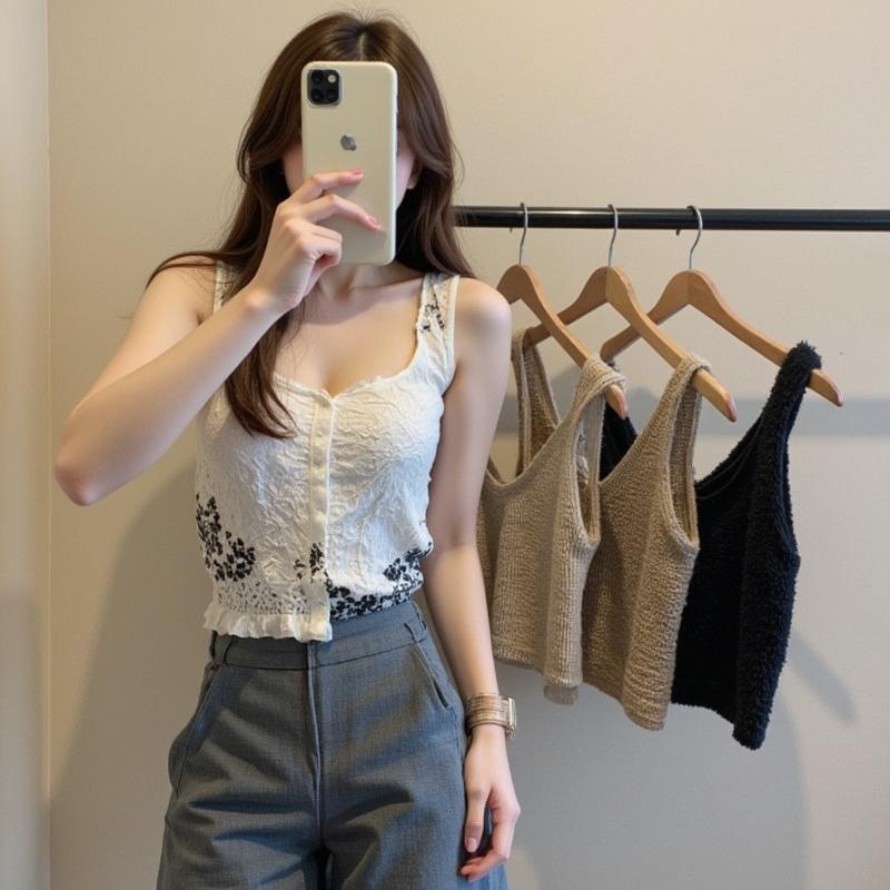 BUJIG INS new ถักกลวงแขนกุด Camisole ผู้หญิงฤดูร้อนใหม่สไตล์เกาหลีอเนกประสงค์ Slim ด้านนอกเสื้อสเวตเตอร์ถักอินเทรนด์ Y22 2025